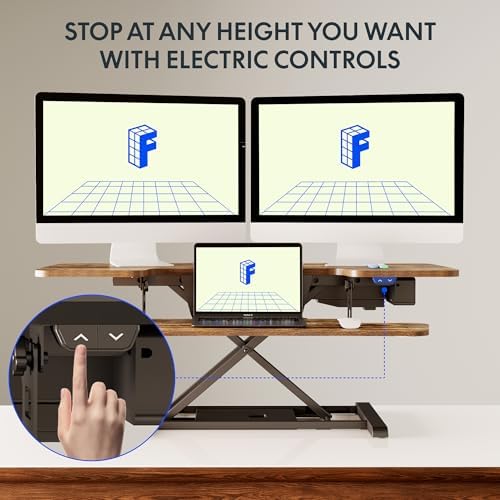 FLEXISPOT 42" Electric Standing Desk Converter Height Adjustable Desk Strong Weight Capacity Motorized Stand up Desk Riser for Office Home, Rustic Color - Image 4