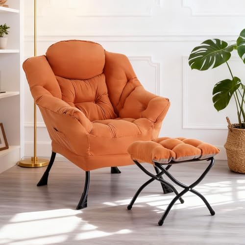 Furlide Lazy Chair with Ottoman, Soft Comfy Chair for Bedroom, Orange by Furlide