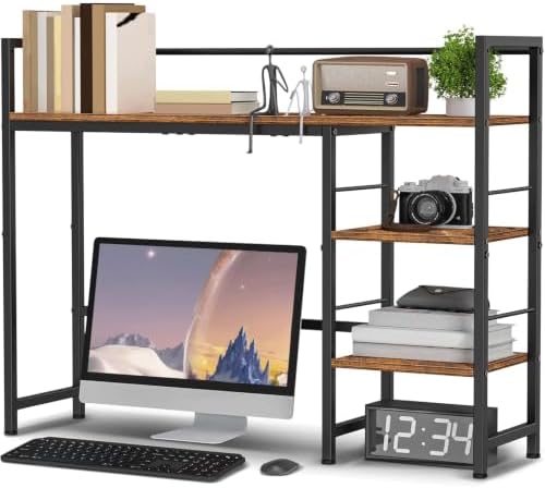 HavenlyYouth Desk Shelf, 38.6 Inch Wood Desk Organizer Shelf for Computer Monitor, Desk Hutch Storage, Desktop Shelf for Top of Desk, 3 Tier Desktop Bookshelf for Home Office Dorm, Rustic by HAVENLYYOUTH