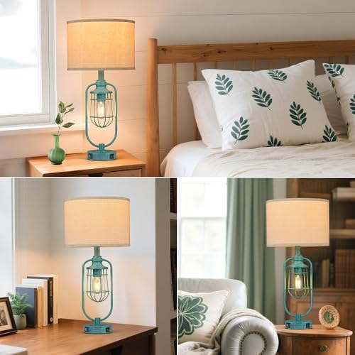 24" Retro Farmhouse Table Lamps Set of 2 for Living Room, USB A+C - Image 4