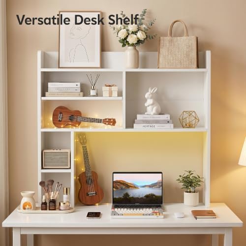 OFCASA Desktop Bookshelf with LED Lights, Countertop Storage Hutch with 7 Shelves for Computer Desk, 35.4'' 3-Tier Display Rack, Wooden Desk Hutch Storage Organizer for Home Office Dorm, White - Image 5