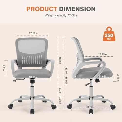 Sweetcrispy Computer Desk Chair, Mesh Office Chair, Lumbar Support, Grey - Image 2