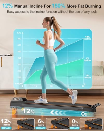 Rayspace Walking Pad with 12% Incline/Adjustable Height, Upgraded 3.5HP Walking Pad with Handle Bar, 4 in 1 Foldable Under Desk Treadmill, Electric Portable Treadmills for Home 350LBS, LED Display - Image 3