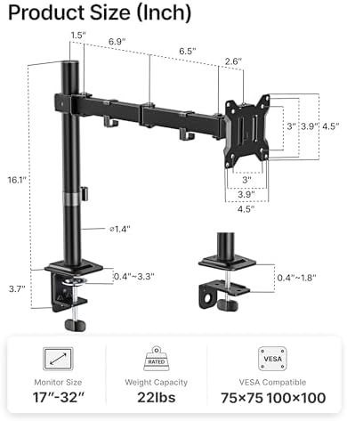monTEK Extra-Long Monitor Arm for 17-32" Screens, 22 lbs - Image 5