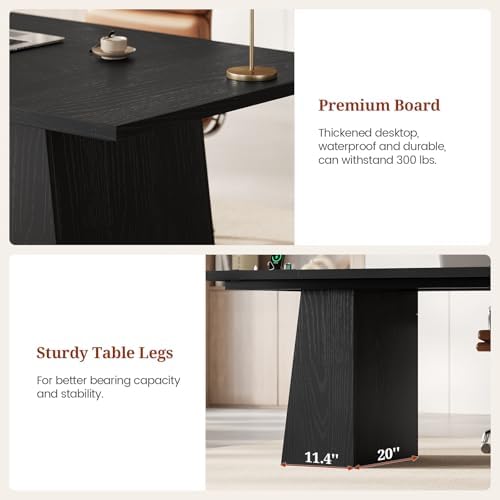 UPOSOJA 63 in Executive Desk with Power Outlets, Modern Home Office Desk with Storage Cabinet, Wood Computer Desk Business Workstation Desk Conference Table Black - Image 7