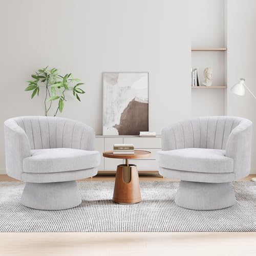 CANMOV Swivel Accent Chair with Armrest Set of 2, Modern 360 Degree Swivel Barrel Chair with Curve Back and Soft Cushion, Comfy Fabric Round Armchair Single Sofa for Living Room, Bedroom,Grey by CANMOV