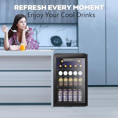Electactic 2.6 Cu.ft Beverage Refrigerator Cooler, 95 Can Mini Fridge Glass Door with Adjustable Shelves, Digital Temperature Display, Freestanding Small Drink Fridge for Home, Office or Bar(Black) - Image 5