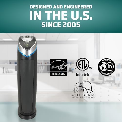 GermGuardian 3-In-1 HEPA Air Purifier for Home, Large Rooms Up To 915 Sq. Ft. with HEPA Air Filter, UV-C Light & Odor Reduction, AC5000E, 28" Tower, Gray - Image 6