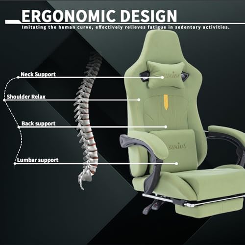 Gaming Chair with Footrest Ergonomic Computer Chair Massage Lumbar Cushion, Racing Video Game Chair Adjustable Rocker Recliner Executive Office Desk Chair Pu Leather for Adults, Green - Image 4