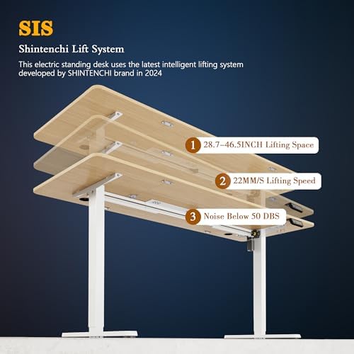 Shintenchi Standing Desk, 63x24 Inch Height Adjustable Electric Sit Stand up Desk, Ergonomic Rising Computer Table, Modern Lift Gaming Desk Workstation for Home Office, White - Image 7