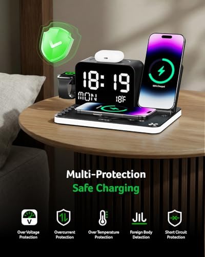 Acer Gadget 7-in-1 Wireless Charging Station Charger Stand for Multiple Devices for Apple - iPhone 17 16 15 14 13 12 Pro Max Apple Watch Airpods, Wireless iPhone Charger Station with Bluetooth TimeSyn - Image 5