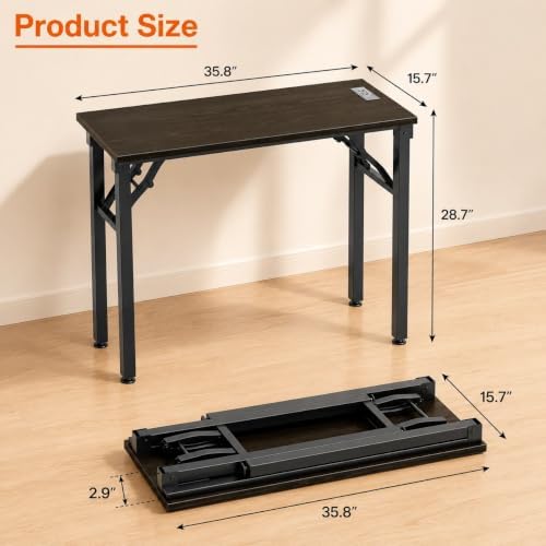 Folding Table Computer Desk - 35.8" No Assembly Folding Desk with Power Outlets & USB Charging Port, Small Desk, Foldable Office Desk, Compact Storage Portable Use for Small Space, Dark Oak - Image 3