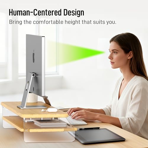 Bamboo Dual Monitor Stand for Desk,31.5 In 2 Tier Computer Riser Organizer - Image 6