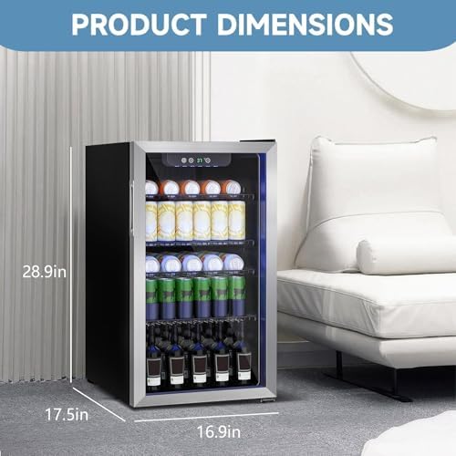 Erivess 110 Can Mini Fridge, Glass Door Beverage Refrigerator, 3.1 Cu.ft - Image 5