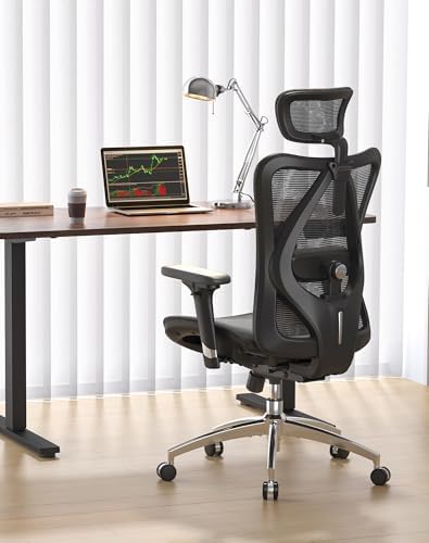 SIHOO M57 Ergonomic Mesh Office Chair, High Back Home Desk Chair with 3D Armrests, Lumbar Support and Adjustable Headrest, Comfortable Computer Chair, Big & Tall Office Chair Hold 330 LBS-Ebony - Image 2