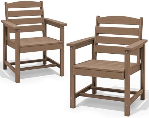 SERWALL Patio Dining Chair Set of 2,All Weather HDPE Dining Chair, Brown by SERWALL