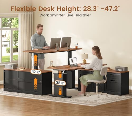 SEDETA Farmhouse L Shaped Executive Standing Desk with Storage Drawers - Image 3
