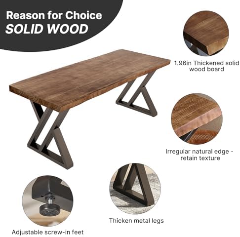 Solid Wood Desk 55 inches, Home Office Computer Desk Wooden Rustic Writing Desk Metal Modern Simple Design Executive Real Wood Desk(Rustic Brown) - Image 4