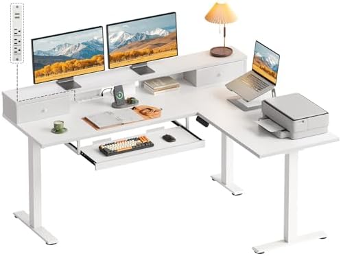 OffiGo 59 Inch L Shaped Electric Standing Desk with Drawers, White by OfficeGo-ForHomeOfficeWork