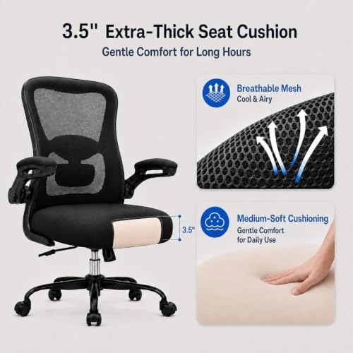 Ergonomic Office Chair for Long Hours, Adjustable Padded Lumbar Support for Lower Back Relief, 330 lb Capacity, Comfortable Computer Desk Chair for Home Office, Work & Study - Image 6