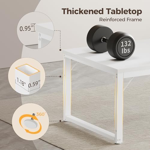 Mericonia 40 Inch Computer Desk, 1" Thick Small Office Table, White - Image 4