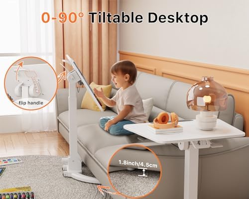 JOY worker Foldable Mobile Standing Desk, Adjustable Portable Desk, White - Image 4