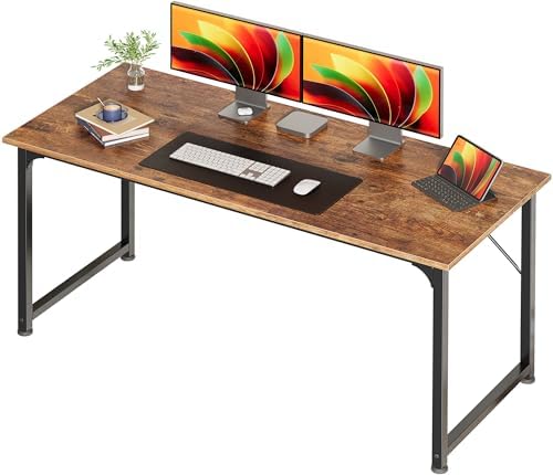 Huuger Computer Desk, 55 Inch Home Office Desk, Gaming Writing Work from Home Study Desk, Large Legroom, Sturdy Metal Frame, Modern Simple, Rustic Brown by Huuger