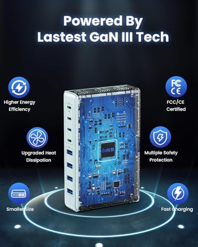 USB C Charger 200W USB C Charger Block,Upgraded GaN III 8-Port Fast Charging Station Hub,PD 65W Laptop Charging Adapter Compatible with MacBook Pro/Air,DELL,Steam Deck,iPhone 16/15/14,Galaxy S23/22 - Image 5