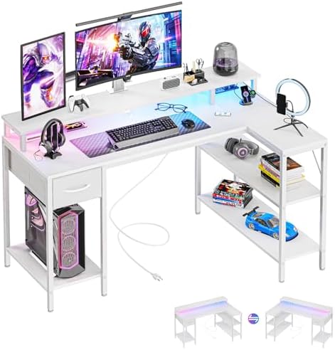 DUMOS 53 Inch Gaming Desk, L Shaped Desk, LED Lights by DumosLifestyle
