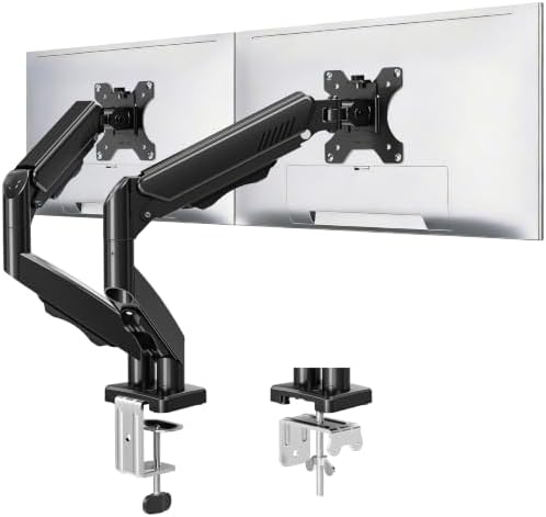 Dual Monitor Stand fits up to 32 inch, 4.4-19.8 lbs Computer Screens, Dual Monitor Desk Mount Height Adjustable, Monitor Arms for 2 Monitors, Home Office VESA Mounts, Freelift Black by MOUNTUP