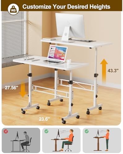 Small Standing Desk Adjustable Height,Mobile Stand Up Desk with Wheels - Image 3