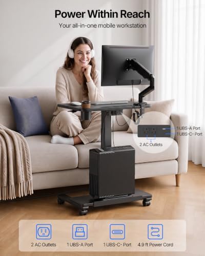 HUANUO 28" Mobile Standing Desk with Drawer and Charging Station - Image 4