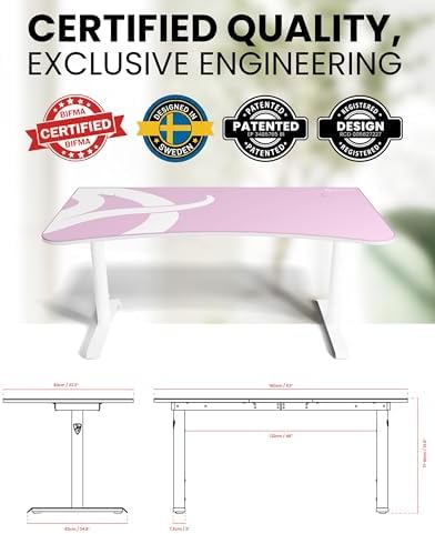Arozzi Arena Ultrawide Curved Gaming and Office Desk with Full Surface Water Resistant Desk Mat Custom Monitor Mount Cable Management Cut Outs Under The Desk Cable Management Netting - Pink - Image 2