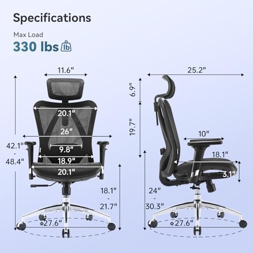 SIHOO M57 Ergonomic Office Chair, Mesh Back Desk Chair with 3D Armrests - Image 3