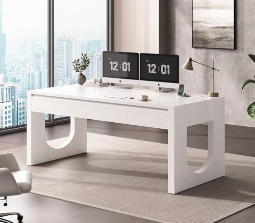 SEDETA 55" Modern Executive Office Desk with 3 Drawers, White - Image 4