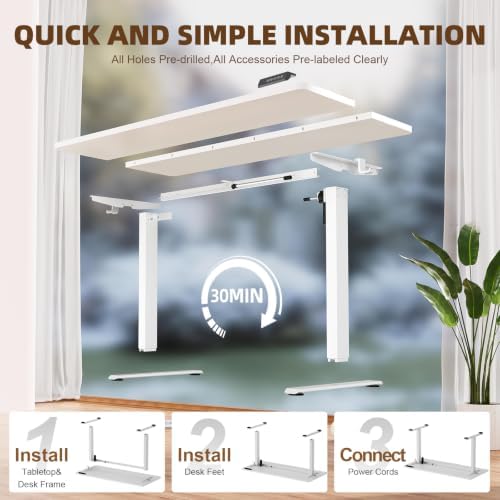 Veken 55 Inch Large Electric Standing Desk, Gaming Table, White - Image 3