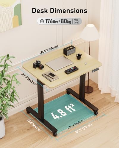 32" Small Rolling Electric Standing Desk Adjustable Height for Home Office - Image 2