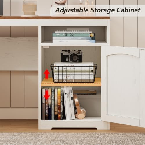 Farmhouse L Shaped Desk with Drawers & Printer Shelf for Home Office - Image 6