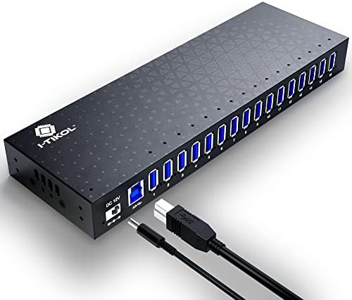 USB 3 0 Hub - 16 Ports Powered USB Hub - Desktop USB Expander Hub - up to 5Gbps High-Speed USB Splitter for Multiple Devices - Aluminum Alloy Multiple USB Hub w/AC Adapter for Laptop Phone Tablet PC by iTikol
