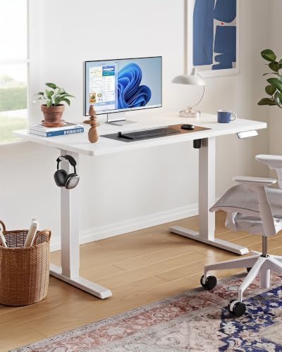HUANUO 55x27 Inch Electric Standing Desk, Height Adjustable, White - Image 2