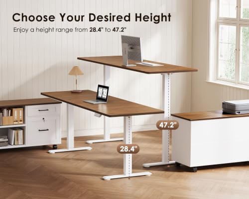 OffiGo 63" L Shaped Electric Standing Desk with Cabinet Sets, Walnut/White - Image 4