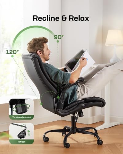 Marsail Executive Office Chair Ergonomic Desk Chair with Flip-up Armrests PU Leather Height-Adjustable Swivel Rolling Dark,Pack of 3 - Image 5