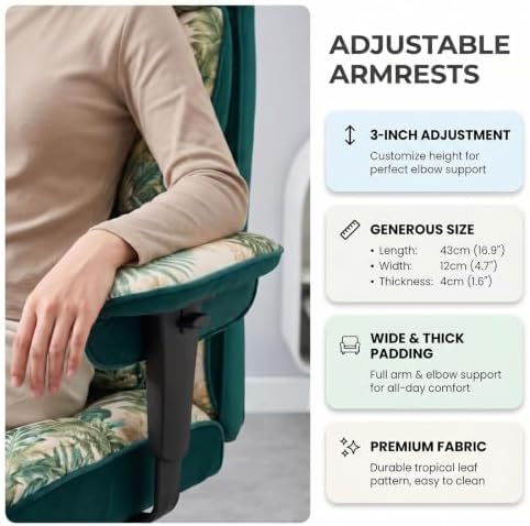 Efomao Watercolor Fabric Executive Office Chair Home Foot Rest, Green - Image 5