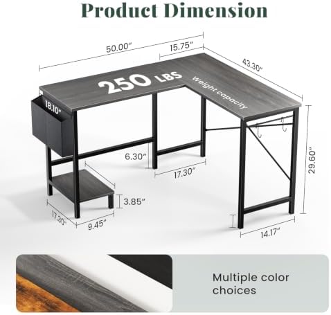 L Shaped Computer Gaming Desk with PC Stand for Home Office - Image 2