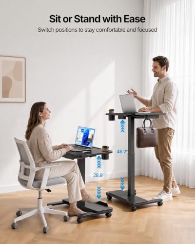 HUANUO 28" Mobile Standing Desk with Drawer and Charging Station - Image 5