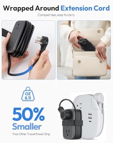 Travel Power Strip with USB Ports, NTONPOWER 4ft Flat Plug Wrapped Around Short Extension Cord with 4 Outlets 3 USB Ports, Compact for Cruise Travel Essential Hotel Home Office, Black - Image 4