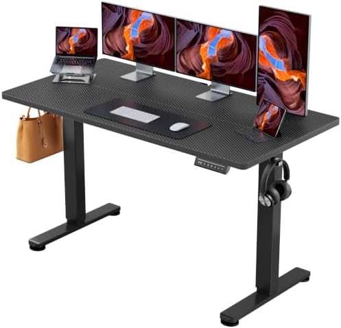 ErGear Height Adjustable Electric Standing Desk, 63 x 28 Inches Sit Stand up Desk, Memory Computer Home Office Desk, Carbon Fiber Black by ErGear