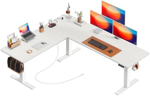 Huuger 75 x 63 Inch L Shaped Standing Desk with Power Outlets by Huuger