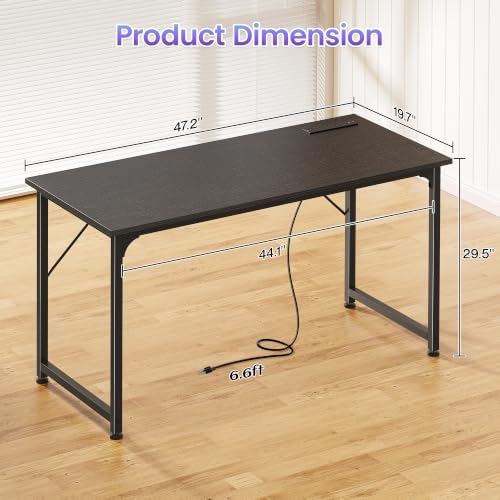 PRAISUN 47 X 20 Inch Computer Desk, Power Outlets, USB-C, Black - Image 3