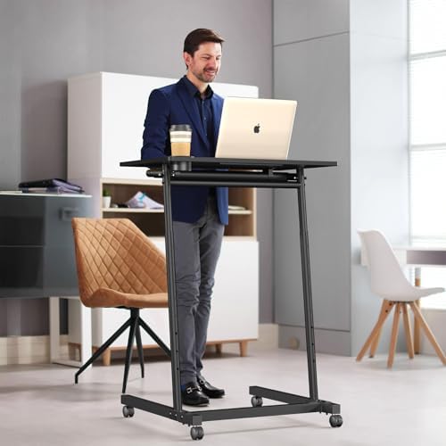 Eocnrhe Treadmill Desk, Mobile Small Standing Desk with Wheels for Walking Pad, Portable Table for Laptop, Rolling Table Adjustable Height, Bedside Table，Black - Image 7